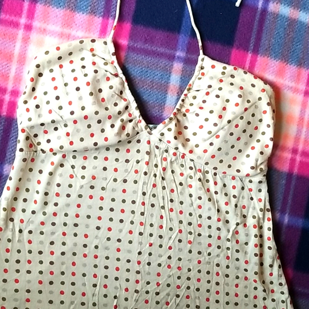 Cream colored halter with polka dots